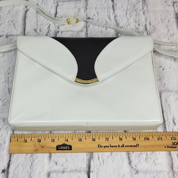 Vtg MCM Bally Womens Envelope Crossbody Bag White & Black Leather Made In Italy - Picture 5 of 11
